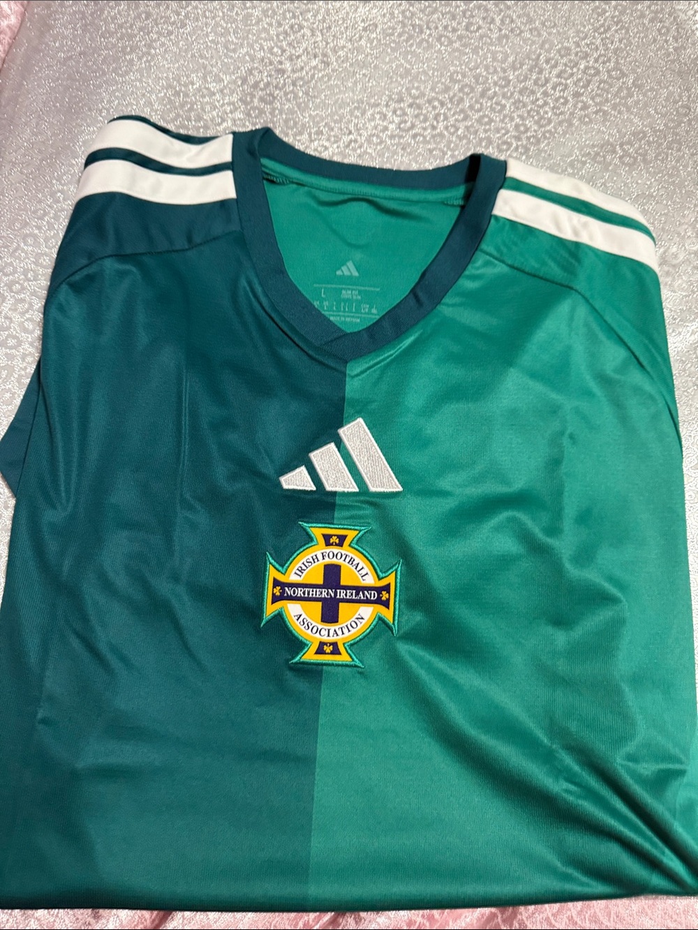 adidas Kids Green Northern Ireland Football Jersey with White Stripes